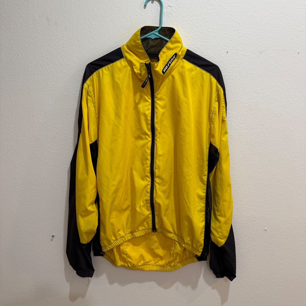 Vintage No Fear Cycling Windbreaker Jacket Yellow Black Mesh Large